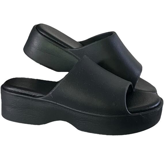 Y2K Platform Slides Womens 6.5 Black Chunky Open Toe Slip On‎ 90s Revival Grunge - Picture 1 of 10
